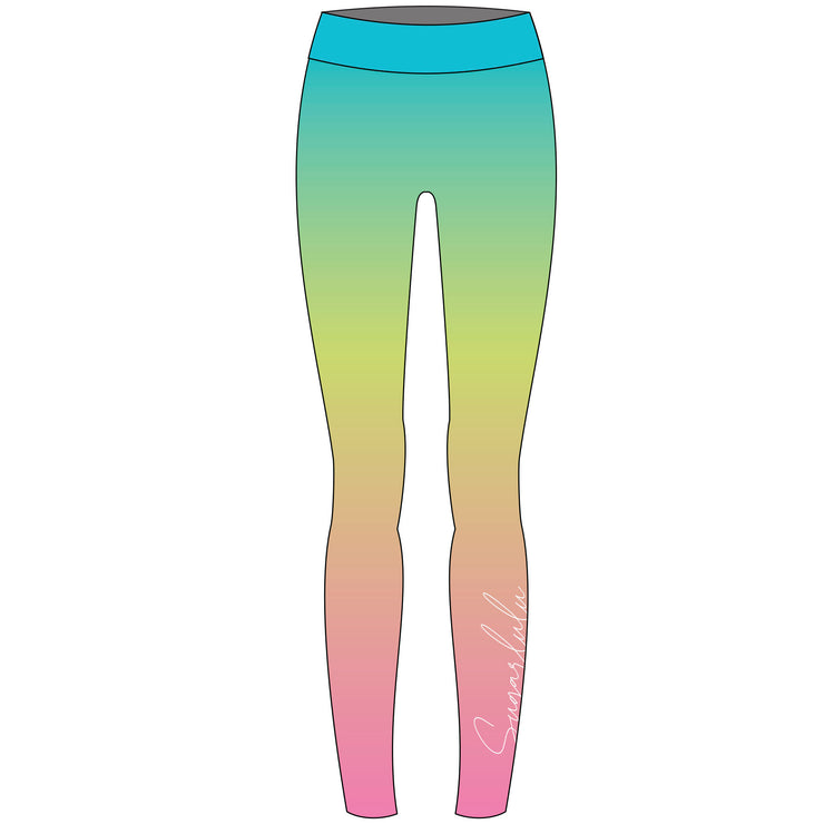 Pastel Rainbow Ombre Yoga Leggings Women, Tie Dye Gradient Kawaii Colorful  High Waisted Pants Cute Printed Workout Gym Designer Tights