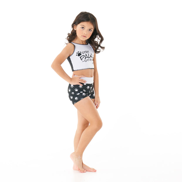 Fitted shorts with paw print. Durable, stretchy yet soft, perfect for dance, work out, beach day or lounging. 